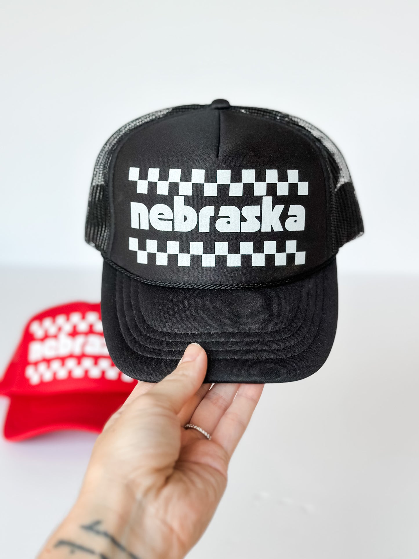 Nebraska Check Trucker Hat